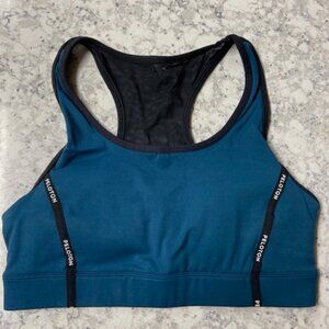 NEW Peloton Teal and Black Here Now Logo Tape Racerback Mesh Sports Bra (Large)
